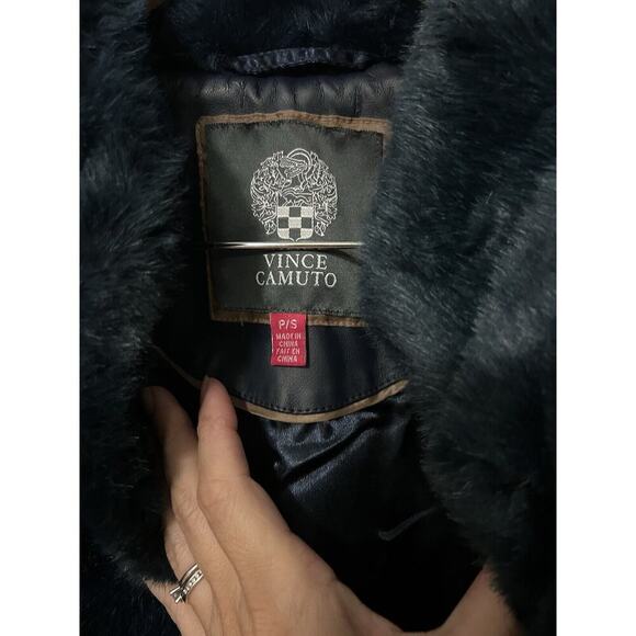 Vince Camuto Navy Blue faux fur long vest Sz Small - Picture 5 of 12